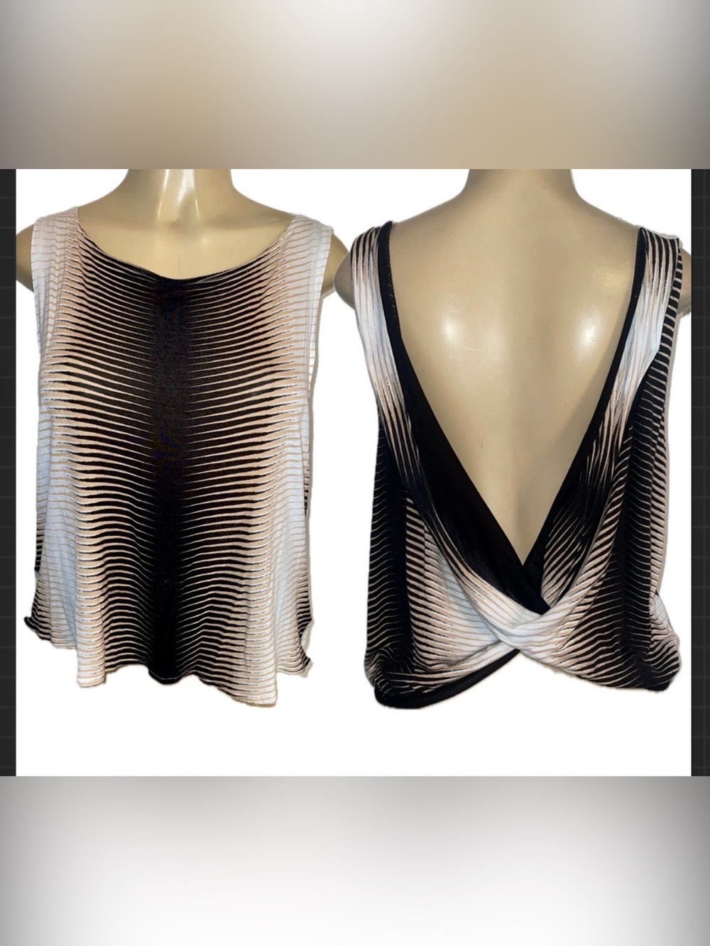 Silence + Noise Striped Open Back Tank Top  Large Cropped Sleeveless Blouse